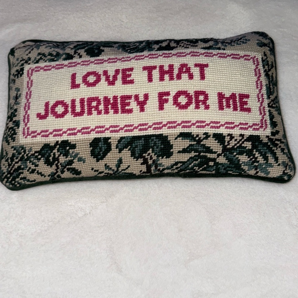 Embroidered Pink Text Accent Pillow - 'Love That Journey For Me'